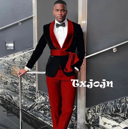 New Arrival Fashion Velvet Men's Suits 2 Pieces Wedding Groom Tuxedo Elegant Handsome Suit Set For Men Birthday Party Customized
