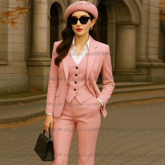 New White Formal Business Women Suit Wedding Party Prom Ladies Mother Girl Wife Tuxedos Costume 3 Piece Set Blazer Vest Pants