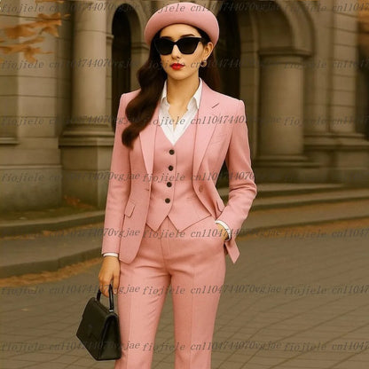 New Grey Formal Business Women Suit Wedding Party Prom Ladies Mother Girl Wife Tuxedos Costume 3 Piece Set Blazer Vest Pants