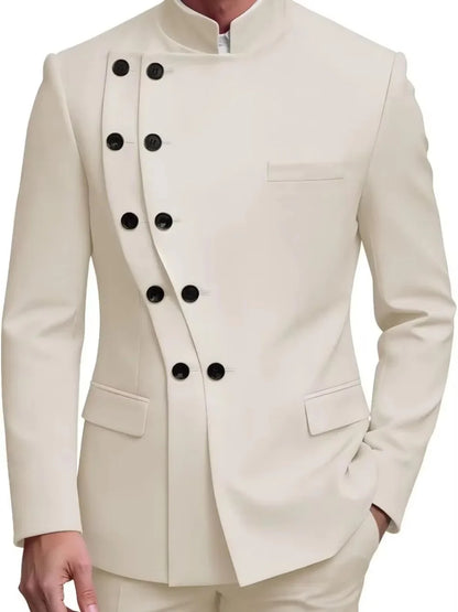 Fashion Contrast Man Suit Set 2 Pieces Jacket Pants Stage Performance Wear Premium Double Breasted Men's Tuxedo For Wedding