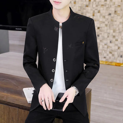 2026 Blazer Fashionable Outdoor Travel Youthful Wedding Versatile Printed Fabric Host Slim-fit Casual Lightweight Men's Blazer