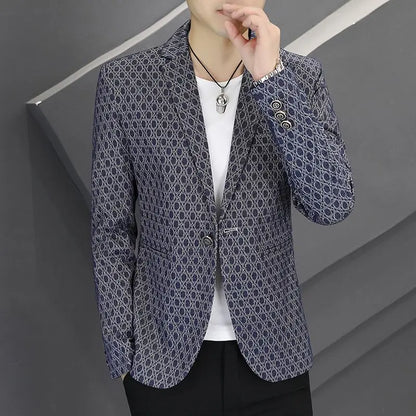 Men's Blazer Single Breasted Slim Fit Suit Jacket Korean Style Casual
