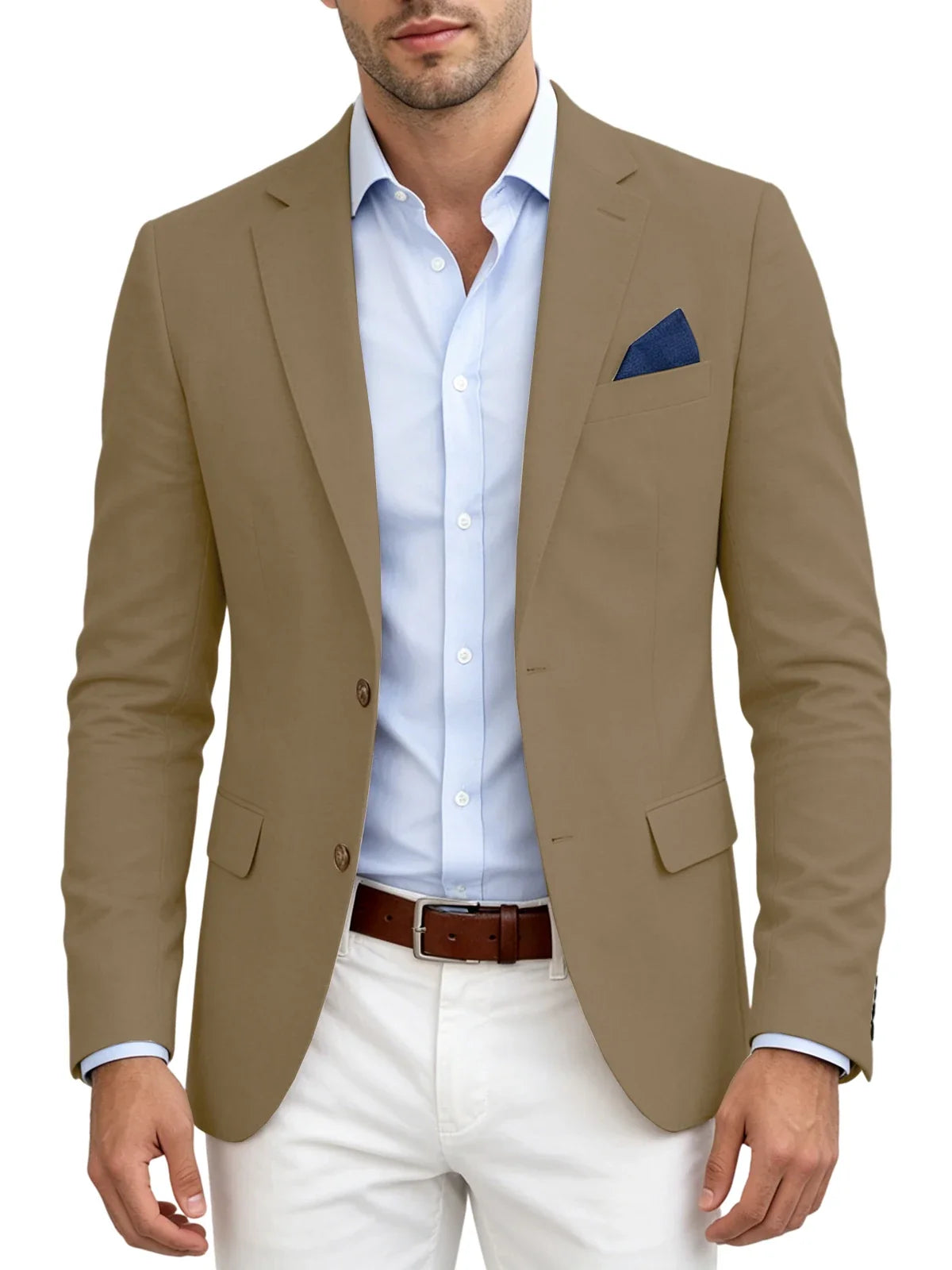 Men's Linen Blend Blazer Notched Lapel Two Button Breathable Suit Jacket For Business Casual Wedding Daily Wear