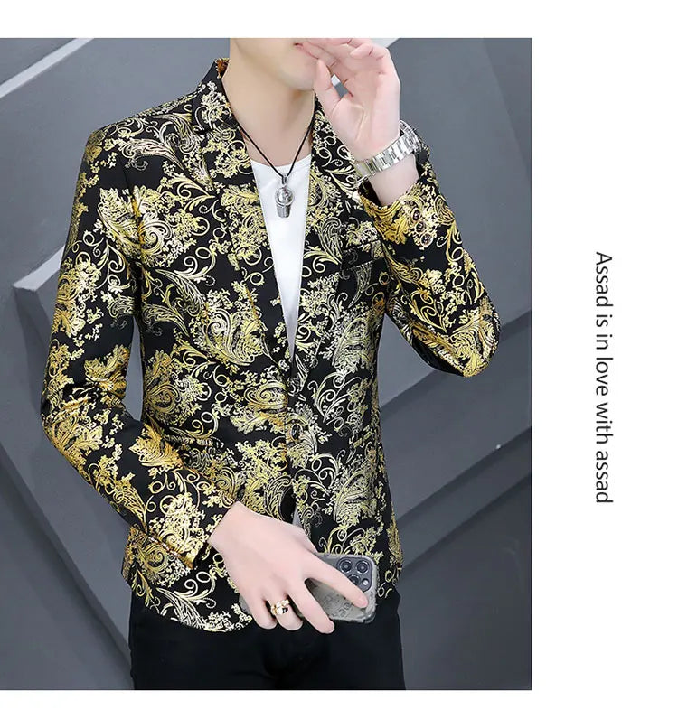 Blazer New Men's Fashion Business Gentleman Gentleman Hot Stamping Print Outdoor Performance Trend Wedding Banquet Casual Blazer