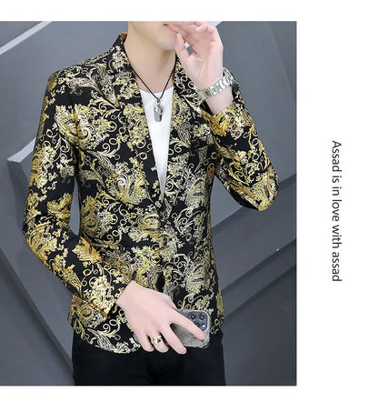 Blazer New Men's Fashion Business Gentleman Gentleman Hot Stamping Print Outdoor Performance Trend Wedding Banquet Casual Blazer