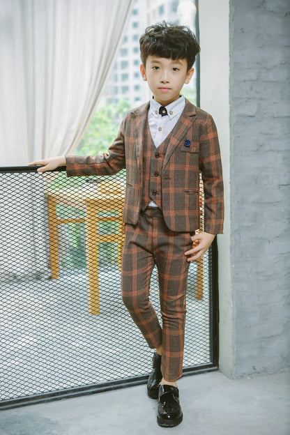 Flower Boys Purple 3Pieces/Set Jacket Vest Pants Wedding Tuxedo Suit Kids Formal Blazer Children Party Performance Dress Costume