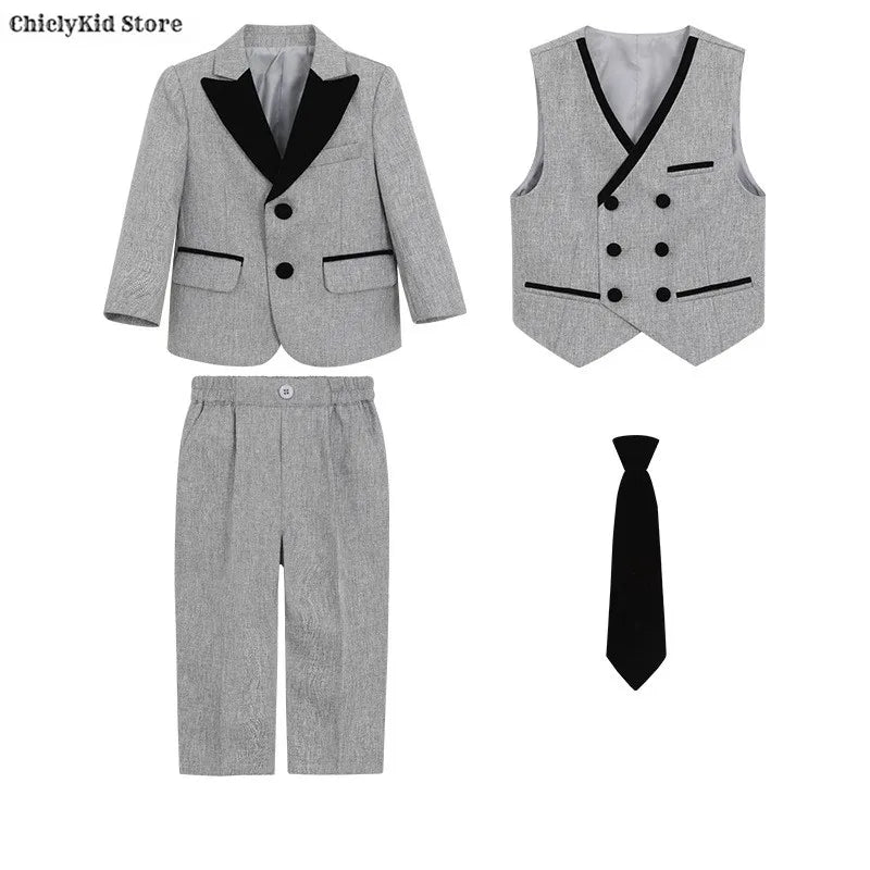 Boys Fashion Blazer Jacket Waistcoat Pants Wedding Suits Kids Morning Coat Formal Dress Children Tuxedos Toddler Clothes Sets