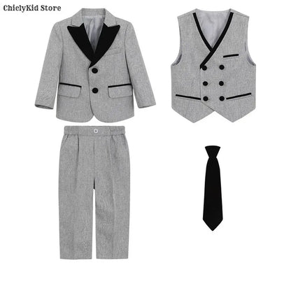 Boys Fashion Blazer Jacket Waistcoat Pants Wedding Suits Kids Morning Coat Formal Dress Children Tuxedos Toddler Clothes Sets