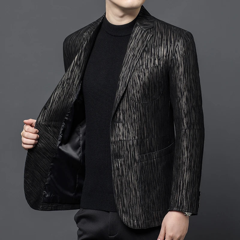 Men's Sheepskin Leather Blazer – Slim Fit Winter Jacket