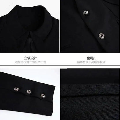 2026 Spring Patchwork Design Cross Collar Solid Color Casual Jacket Men Fashion Elegant Temperament Straight Pants JY6553