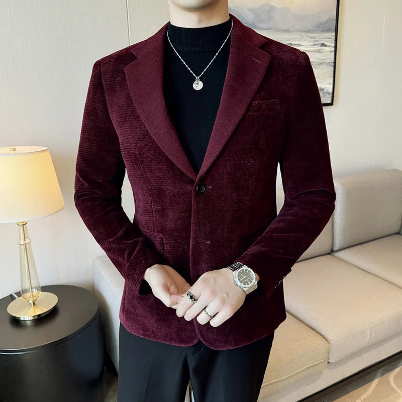 2025 Autumn Winter Velvet Suit Jacket Men Casual Business Blazers Wedding Groom Social Banquet Party Formal Blazer Men Clothing