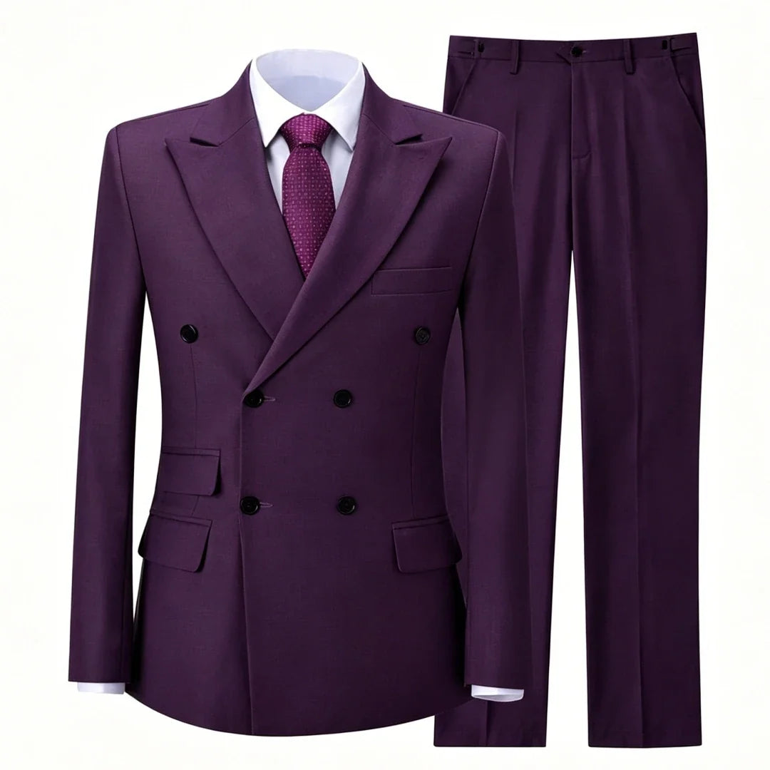 Men Suit Gray 2 Pieces Double Button With Lapel Solid For Wedding Birthday Banquet Party Business Work Office Jacket And Pants