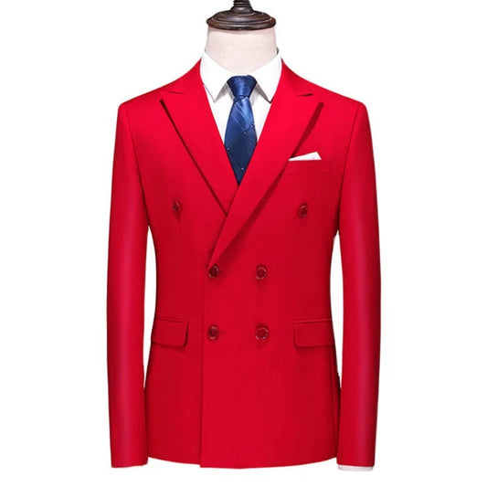 Men's Double Breasted Blazer Slim Fit Smart Casual Solid Color