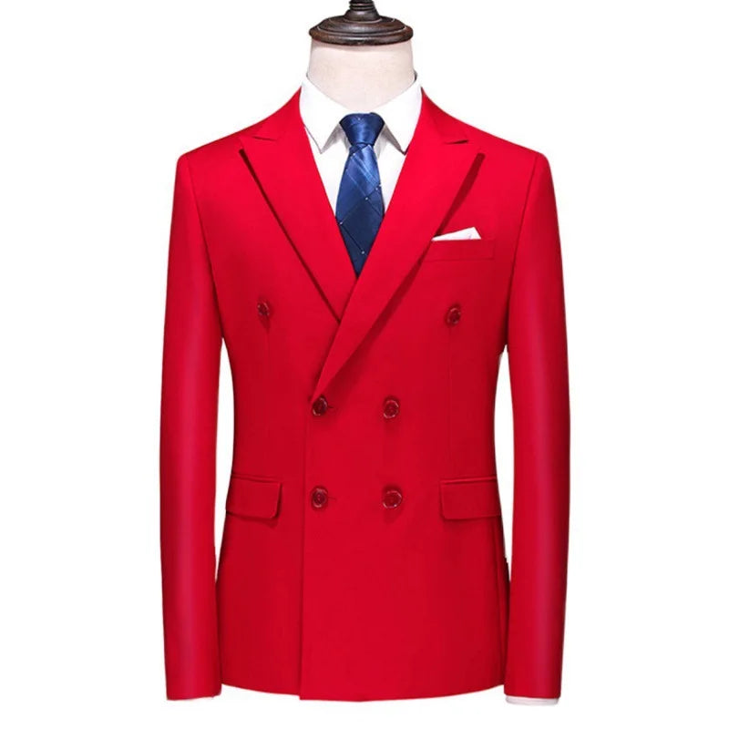 Men's Double Breasted Blazer – Slim Fit Solid Color Formal Jacket for Weddings & Office