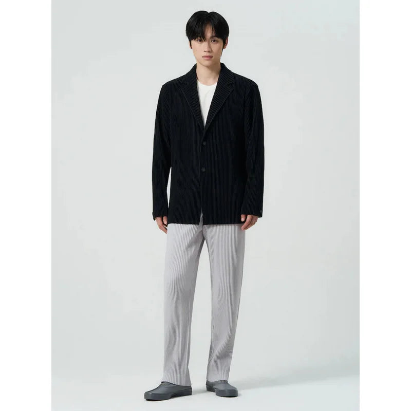 Miyake Pleated Men's Blazer Jacket Japanese Style Slim Fit Suit Coat Stretch Business Casual Office Fashion Luxury Wrinkle Free