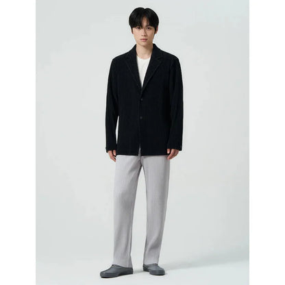 Miyake Pleated Men's Blazer Jacket Japanese Style Slim Fit Suit Coat Stretch Business Casual Office Fashion Luxury Wrinkle Free