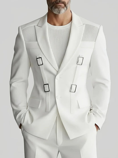 Men's Fashion Solid Cutout Peak Lapel Buckle Straps Single Breasted Long Sleeve Blazer