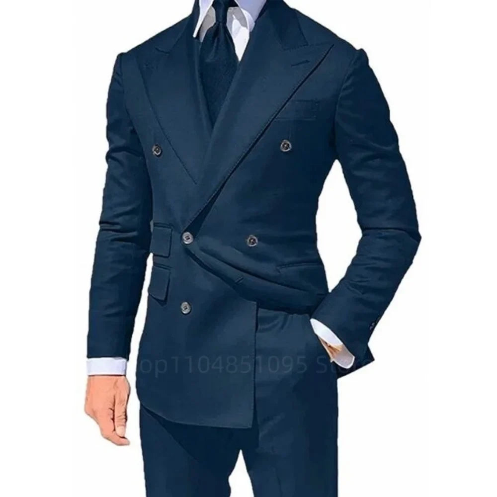 2 PCS Solid Wedding Tuxedo for Men Slim Fit Double Breasted Peak Lapel Blazer And Pants Formal Groom Wear for Party Prom