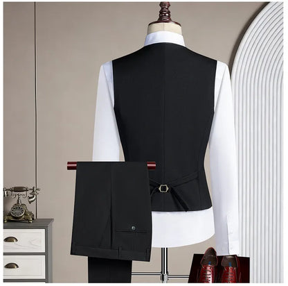 New Korean-style Casual Suit - Stylish and Handsome Solid-color Wedding Banquet Tailored Suit Set of Three Pieces