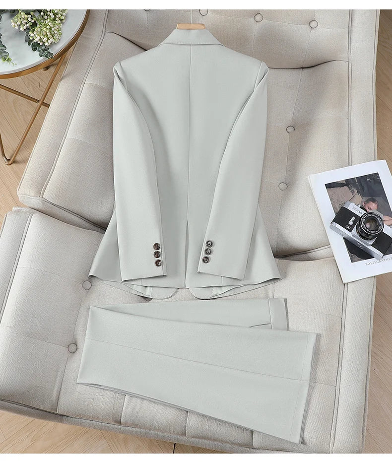 Korean Style Fashion Blazer Trousers Suit Women 2026 Autumn Long Sleeve Jacket and Pants 2 Piece Matching Set Outfit Pink
