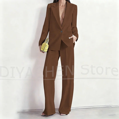 Women's Suit Set Peak Lapel One Button Blazer and Wide-Leg Pants Fashion Formal Casual Party Office Stylish Pants Sets Two Piece