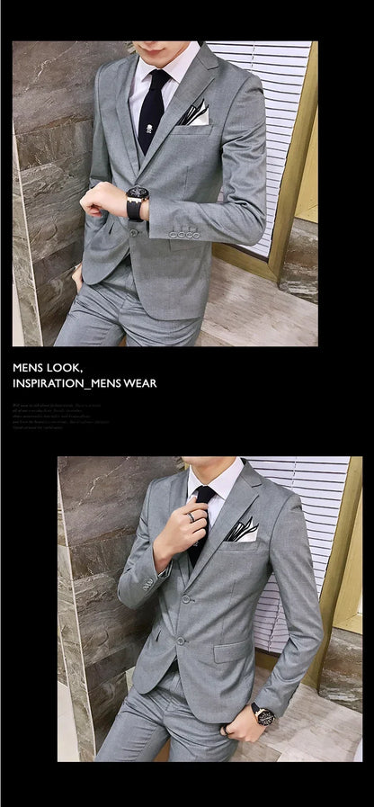 Men's 3-Piece Slim Fit Suit – Business & Wedding Formal Set with Blazer, Vest & Pants