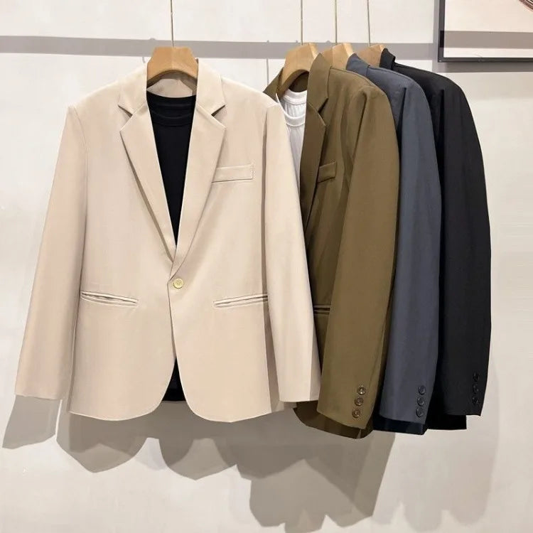 Men's Loose HK Style Plaid Blazer Wrinkle-Free Spring Autumn Casual Jacket