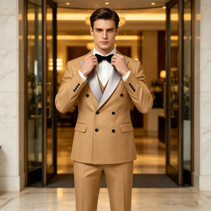 Men's Double Breasted 3 Piece Suit – Slim Fit Tuxedo Set for Weddings & Formal Events