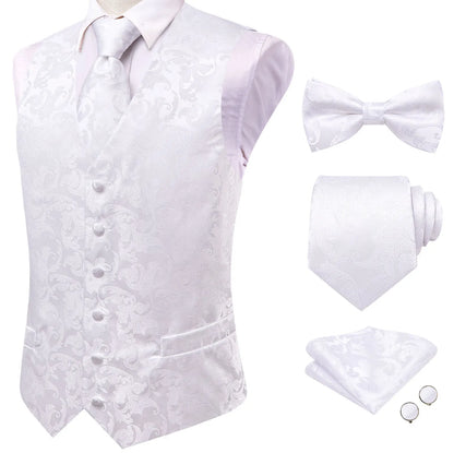 Men's Jacquard Waistcoat 5-Piece Set – Double Breasted Vest with Tie, Bow Tie, Pocket Square & Cufflinks for Weddings & Formal Events