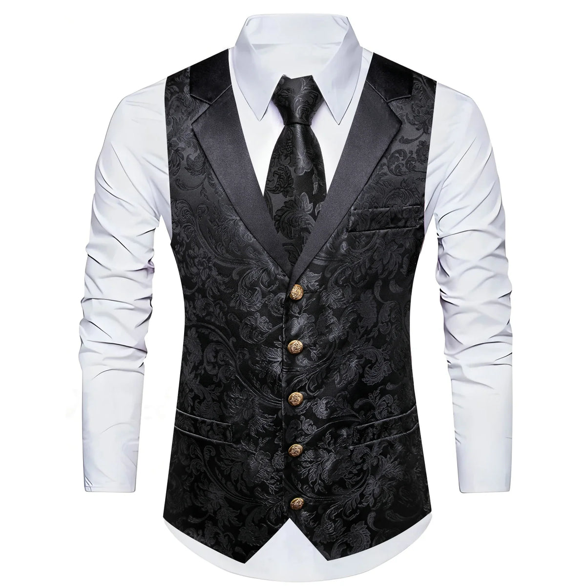 Men's Jacquard Paisley Vest Single Breasted Waistcoat with Bowtie — Formal Wedding & Party Suit Vest