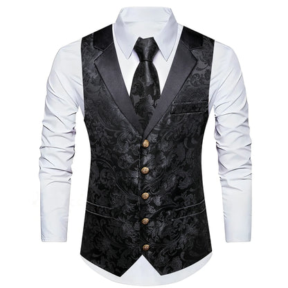 Men's Jacquard Paisley Vest Single Breasted Waistcoat with Bowtie — Formal Wedding & Party Suit Vest