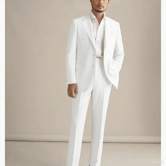Costume de mariage décontracté solide pour hommes, coupe ajustée, costume 2 pièces de marié pour soirée, revers cranté, blazer, pantalon, ensembles de costumes d'affaires formels