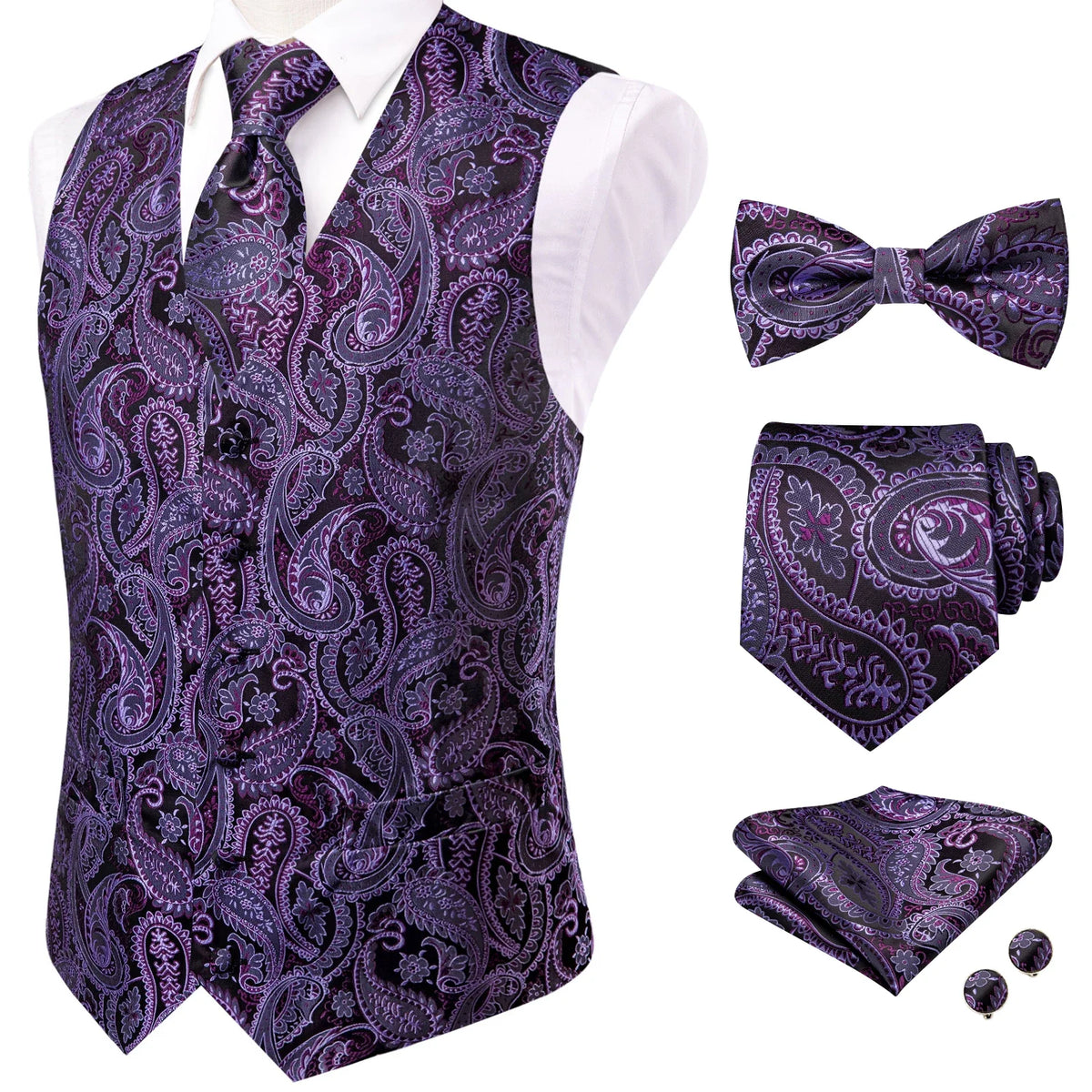 Men's Vest 5-Piece Paisley Double Breasted Waistcoat Set for Weddings and Formal Events