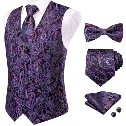 Men's Vest 5-Piece Paisley Double Breasted Waistcoat Set for Weddings and Formal Events