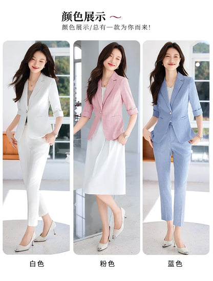 Fashionable Mid-Sleeved Women's Suit, Boutique Two-Piece Pants + Blazer. Style, New 2025 Summer Style