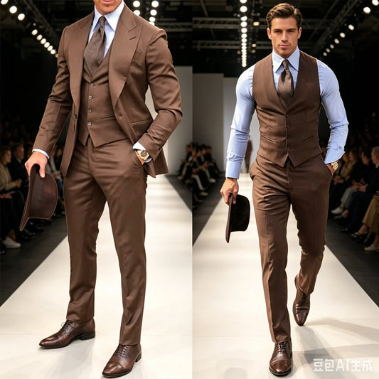 Men's 3-Piece Suit Set Slim Fit Single Breasted Formal Blazer Vest Pants for Wedding Banquet