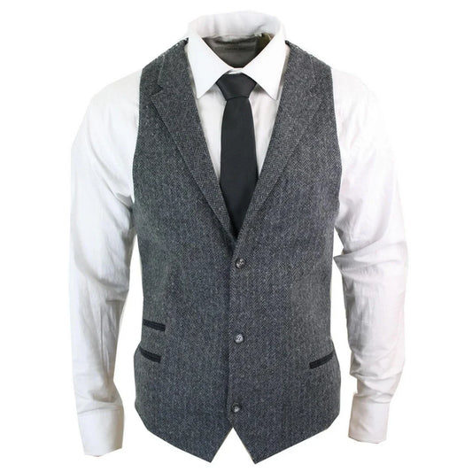 Men's Vest Single Breasted Herringbone Lapel Waistcoat for Weddings and Business