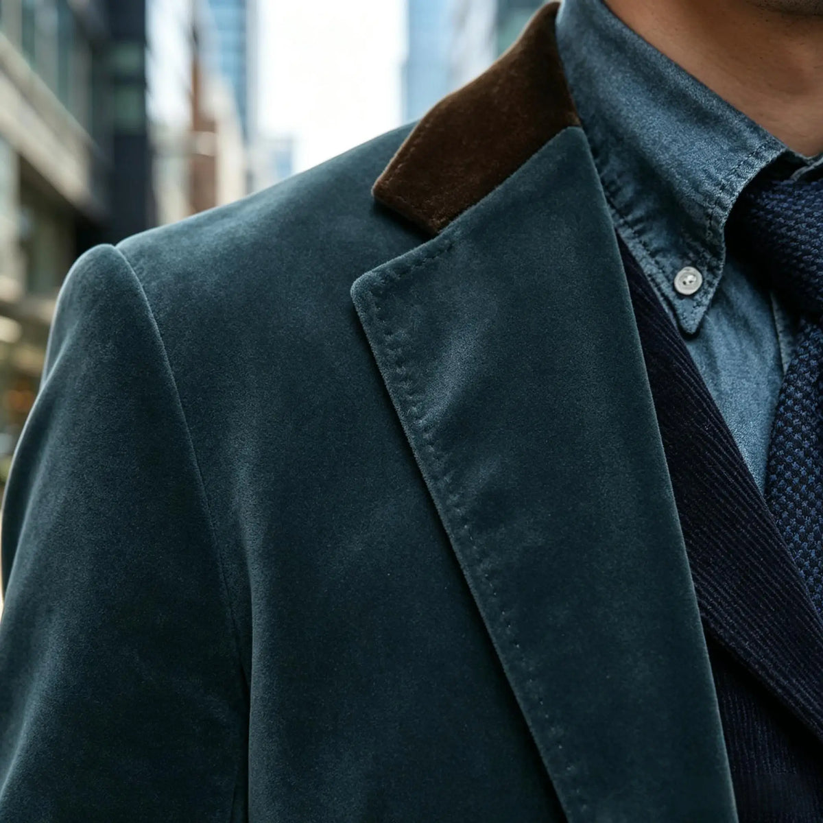 Men Velvet Blazer Contrast Brown Lapel Single Breasted Flap Pockets Smart Casual Business Streetwear Formal Outerwear