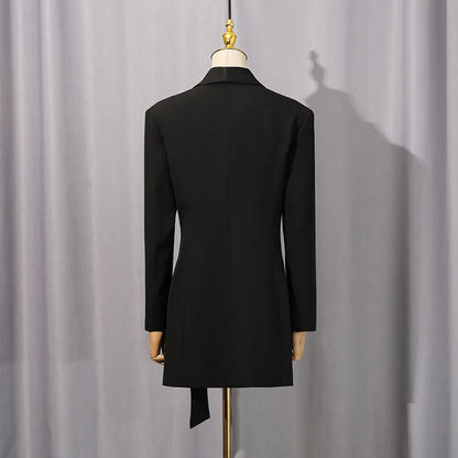 Women Chic Blazer Double Breasted Metal Button Decoration Elegant Trend Coat Office Lady High-End Jacket New Spring HK19942