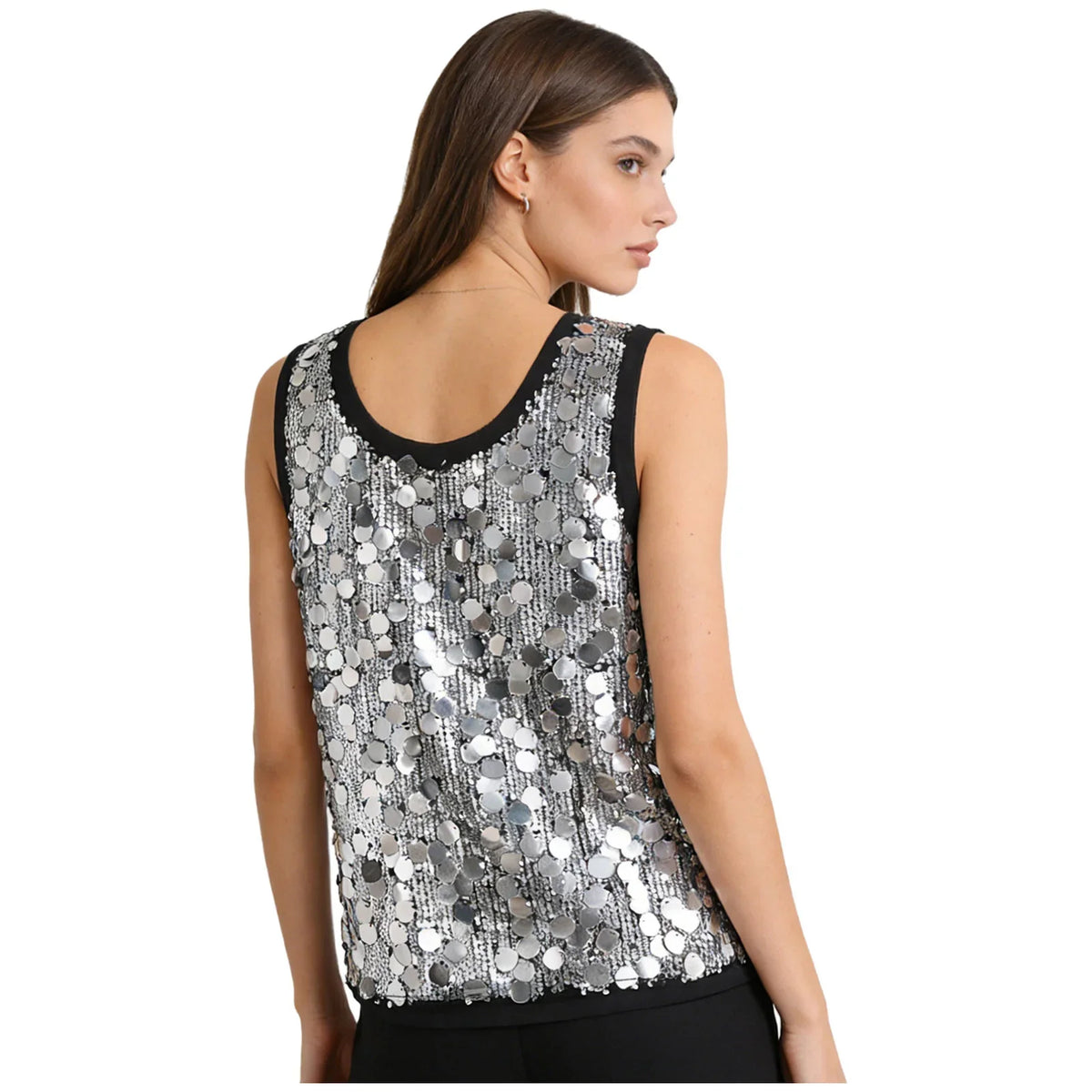 Women's Sleeveless Top Sequins Loose Vest Disco Costume Tank Top Nightclub Fashion Streetwear Shiny Clubwear Rave Party Outfit