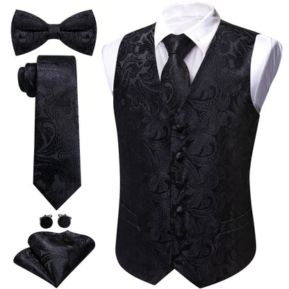 Men's Jacquard Suit Vest Set with Tie, Bow Tie, Pocket Square & Cufflinks – Wedding & Formal