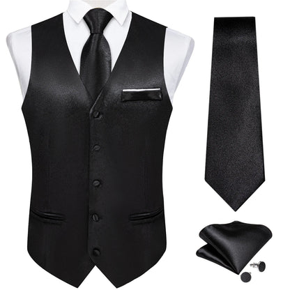Men's Formal Vest Suit Set — Solid Color Waistcoat with Tie & Pocket Square for Weddings & Parties