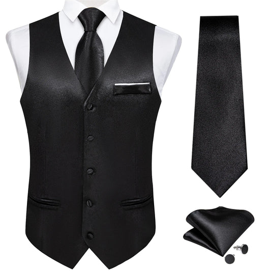Men's Formal Vest Suit Set — Solid Color Waistcoat with Tie & Pocket Square for Weddings & Parties