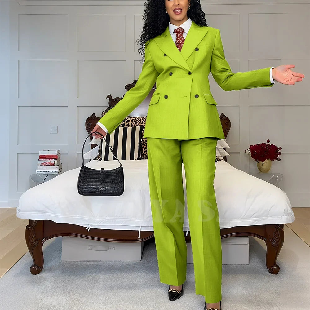 2025 New Summer Women's Suits Business Casual Outfits Double Breasted Peak Lapel Jacket Pants Custom Made High Quality Female