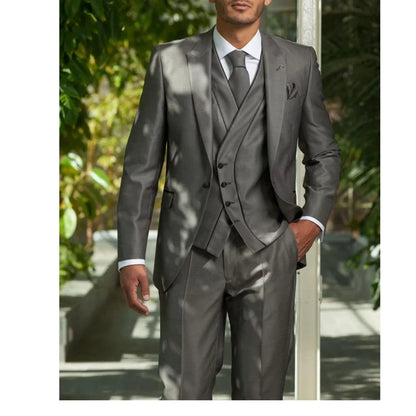 Men's Business Suits Slim Fit One Button Skinny Wedding Prom 3 Pieces Set (Jacket+Pant+Vest) for Groomsmen And Special Occasions
