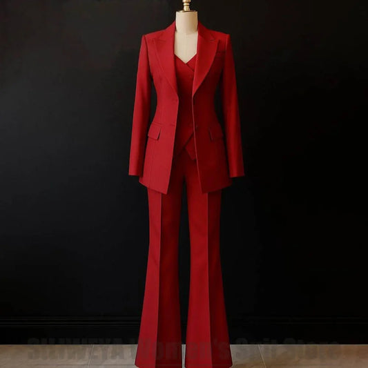 Women's 3 Piece Suit Set Peaked Lapel Single Breasted Outfit Blazer Vest with Flared Pants Formal Party Prom Wedding Oufit