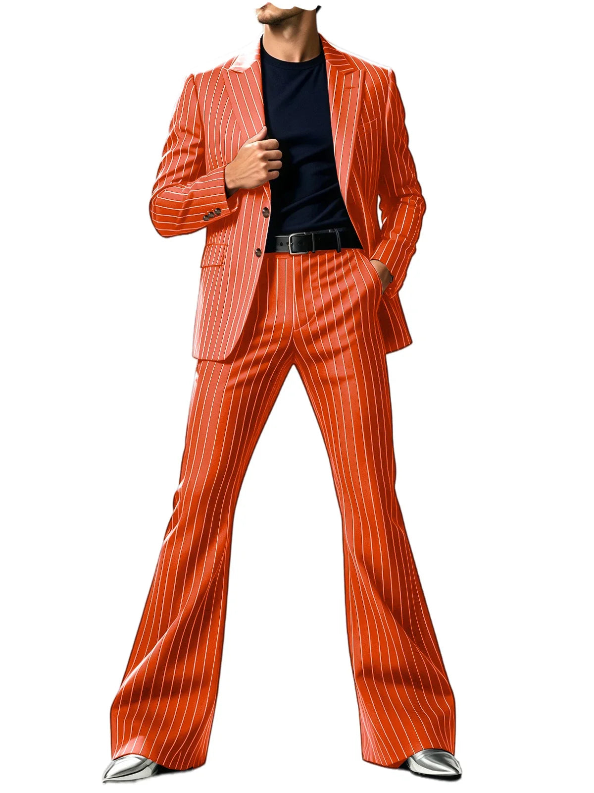 Men's Suit 2-Piece Slim Fit Pinstripe Blazer & High Waist Flared Pants for Business Casual and Formal Occasions