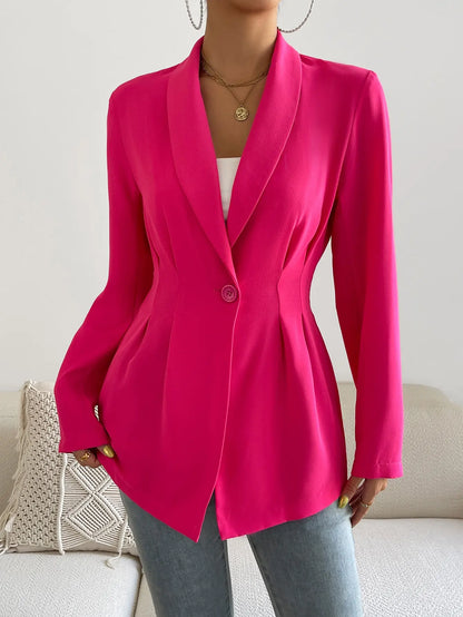 Womens Solid Color Classic Blazer Long Sleeve Single Button Slim Fit Office Work Jacket Autumn Spring Formal Outerwear