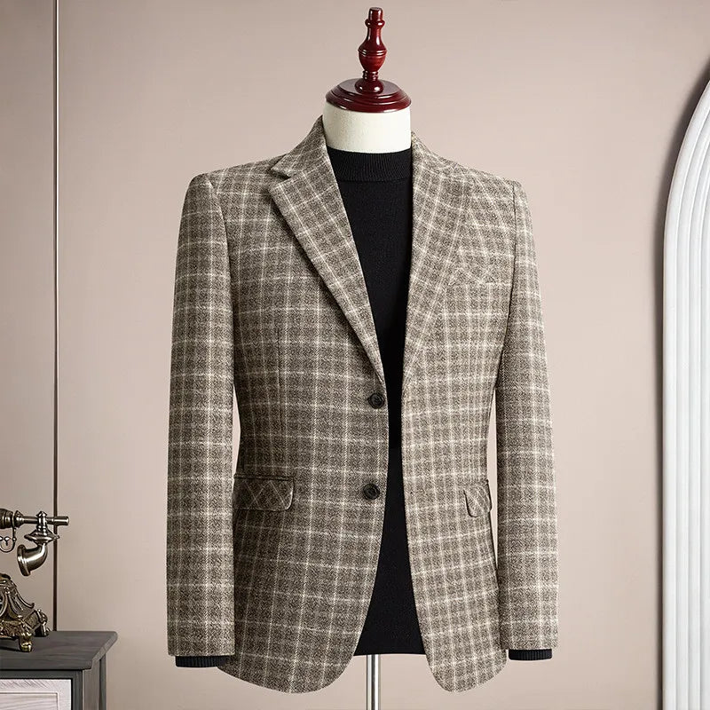 Men's Blazer Single Breasted Casual Business Jacket — Black & Coffee Brown