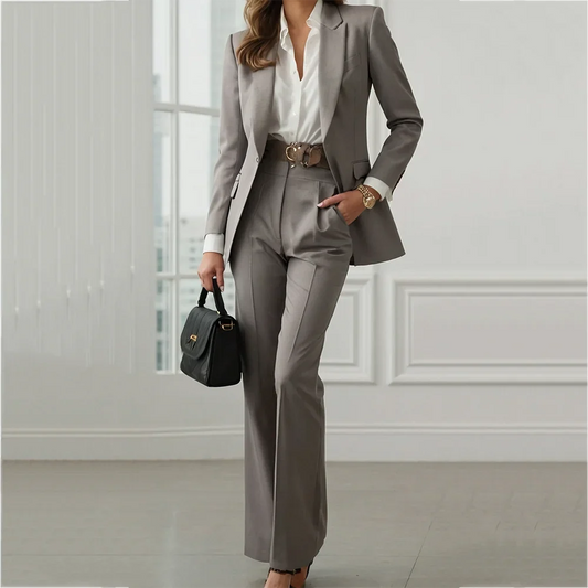 Women's 2 Piece Business Suit Set Peaked Lapel Single Button Blazer Pants Elegant Formal Office Work Outfits Modern Style